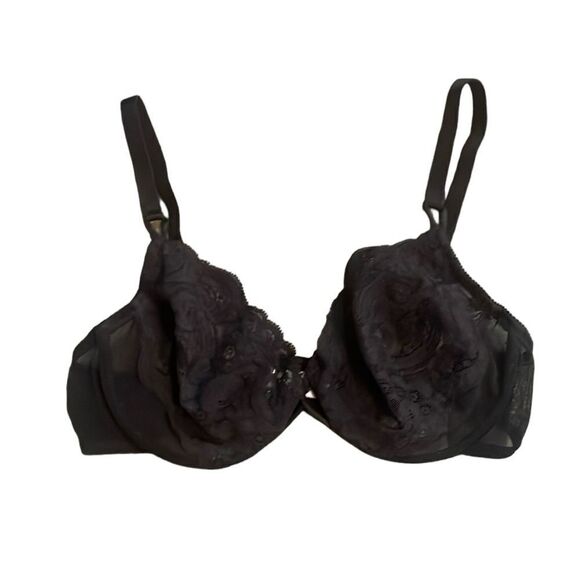 Vintage Victorias Secret Gold Label Unlined Demi Bra Black Lace 36C - Picture 1 of 5